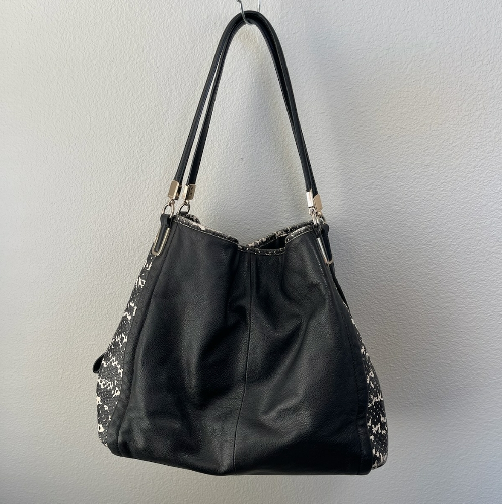 Coach Madison Phoebe Two Tone Python Black White Leather Snake Purse🐍